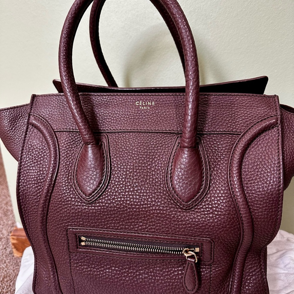 Celine Brown Drummed Calfskin Leather Mini Luggage Tote Bag
